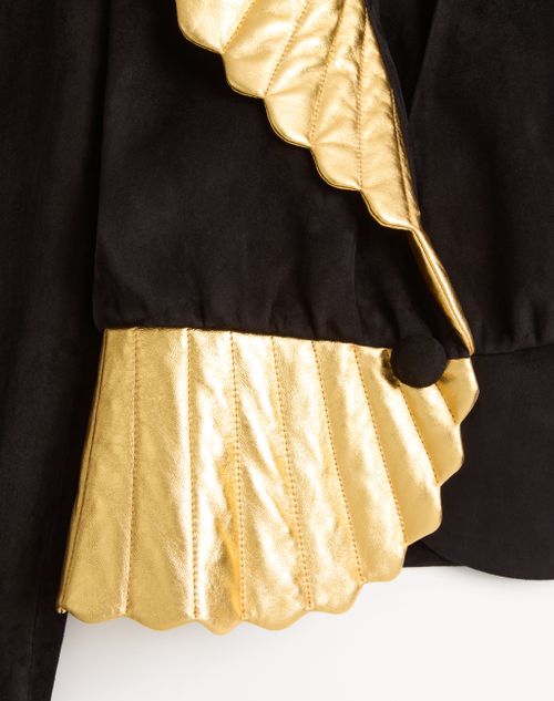 Valentino - Suede Leather Jacket - Black/gold - Woman - Jackets And Blazers