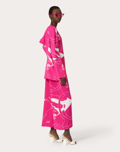 Valentino - Top En Cady Panther - Pink Pp/blanc - Femme - Chemises Et Tops
