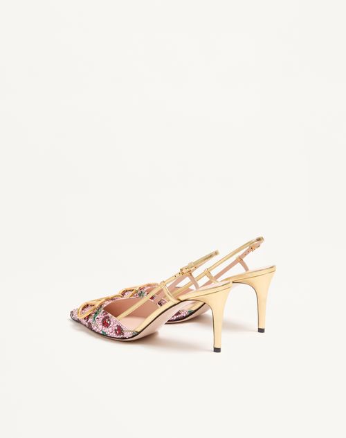 Valentino Garavani - Vロゴ シグネチャー チェリフィックエンブロイダリー デコルテ スリングバックパンプス 80mm - マルチカラー - ウィメンズ - パンプス & スリングバック