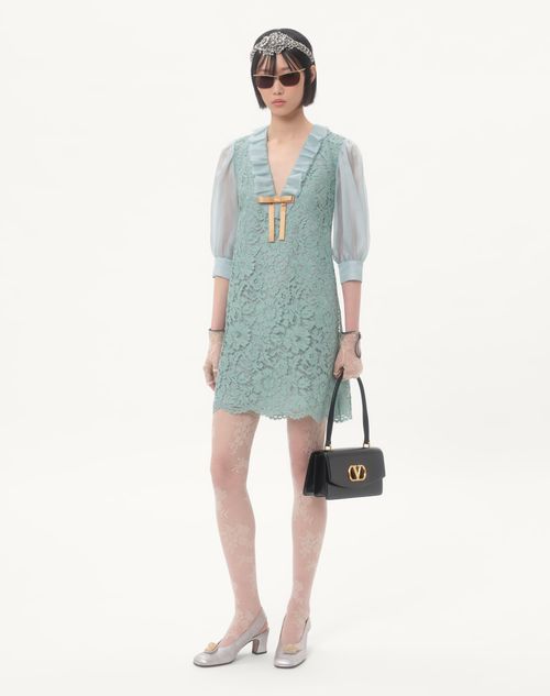 Short Dress In Heavy Lace for Woman in Azure | Valentino SA