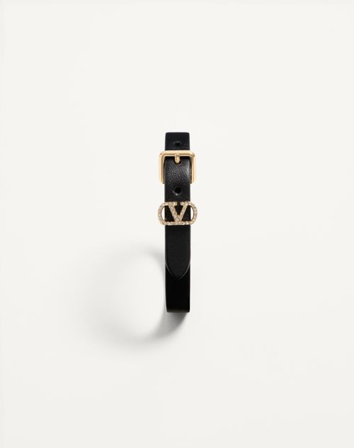 Valentino Garavani - Valentino Garavani Ovalette Bracelet In Leather And Swarovski® Crystals - Black - Woman - Jewellery