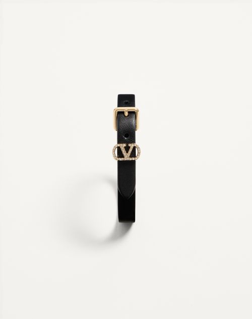 Valentino Garavani - Valentino Ovalette Bracelet In Leather And Swarovski® Crystals - Black - Woman - Jewellery