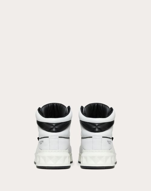 One Stud Mid-top Calfskin Sneaker for Man in White/ Black 