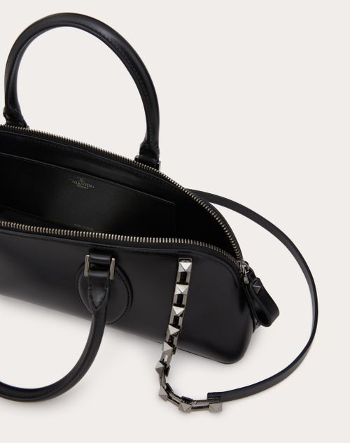 Valentino Garavani - Rockstud E/w Calfskin Handbag - Black - Woman - Top Handle Bags