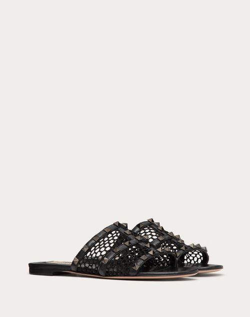 Valentino Garavani - Rockstud Mesh Slider Sandal With Matching Studs - Black - Woman - Woman Sale