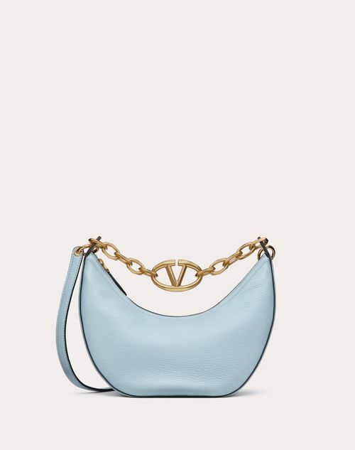 Valentino Garavani - Bolso Hobo Pequeño Moon De Cuero De Becerro Graneado Con Cadena Y El Vlogo
 - Azul Porcelana - Mujer - Bolsos De Hombro