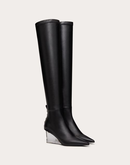 Valentino Garavani - Rockstud Over-the-knee Boot In Stretch Synthetic Material 75mm - Black - Woman - Boots
