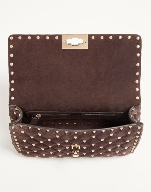 Valentino Garavani - 발렌티노 가라바니 락스터드 스파이크 스웨이드 미디엄 백 - 에보니 - 여성 - 숄더백