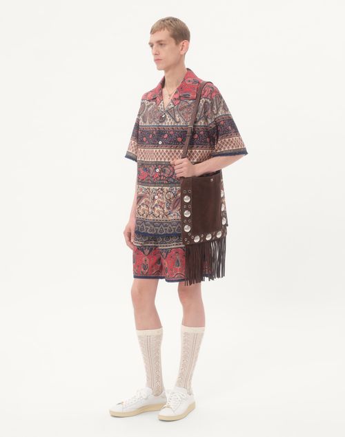 Valentino - Cotton Muslin Bermuda Shorts With Voyage Imaginaire Print And Passementerie Trim - Multicolor - Man - Pants And Shorts