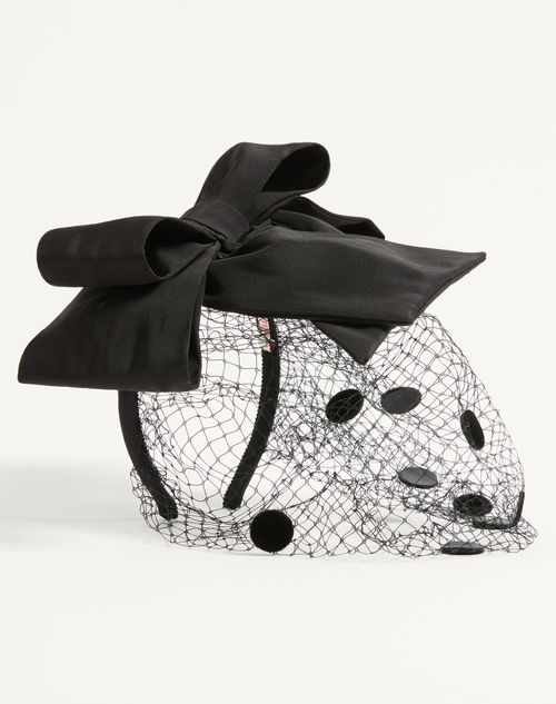 Valentino Garavani - Vlogo Signature Headband With Bow And Veil In Silk And Velvet - Black - Woman - Hair Accessories