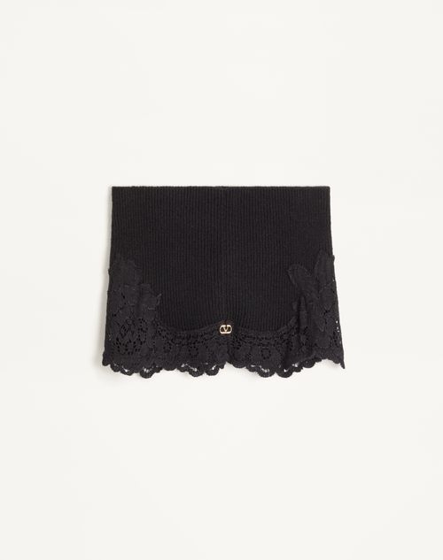 Valentino Garavani - Vlogo Signature Cashmere And Lace Headband - Black - Woman - Hats And Gloves