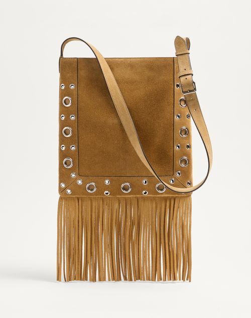 Valentino Garavani - Valentino Garavani Nellcôte Schultertasche Aus Wildleder Mit Fransen - Havana Beige - Frau - Schultertaschen