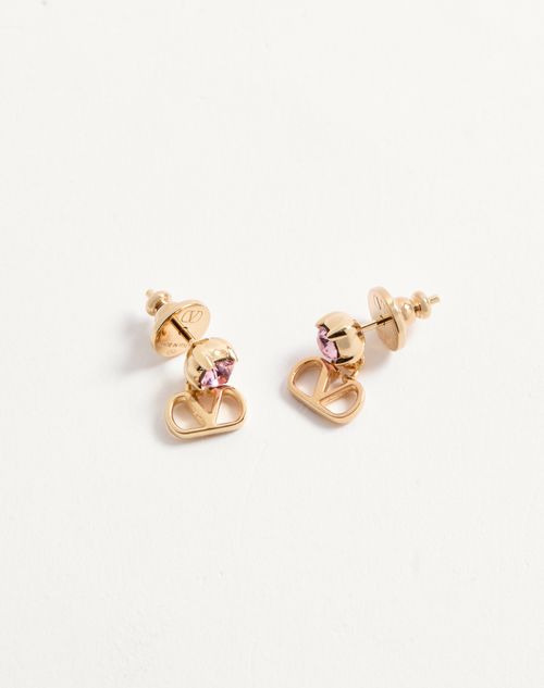 Valentino Garavani - Vlogo Signature Earrings In Metal And Swarovski® Crystals - Gold/light Pink - Woman - Jewellery