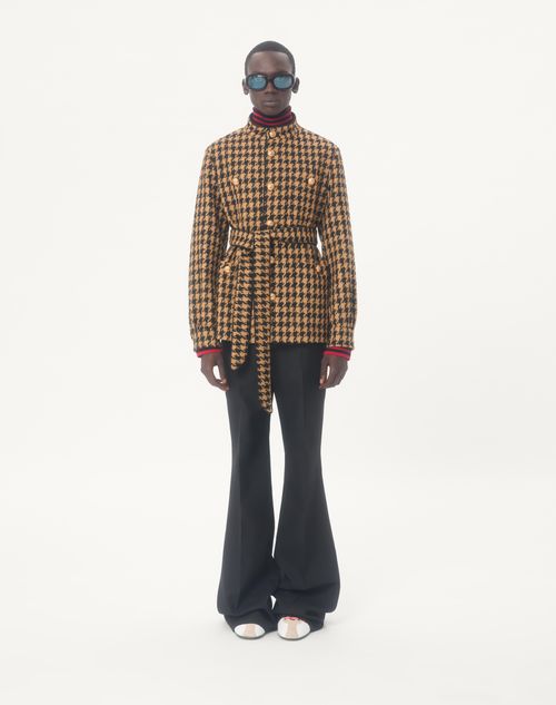 Valentino - Valentino Houndstooth Wool Safari Jacket With Belt - Black - Man - Outerwear