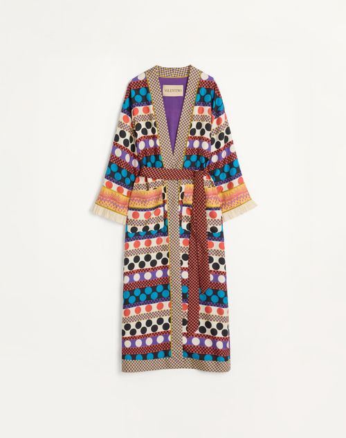 Valentino - Twill Dressing Gown With Opticool Riga Pois Print - Multicolour - Woman - Coats And Outerwear