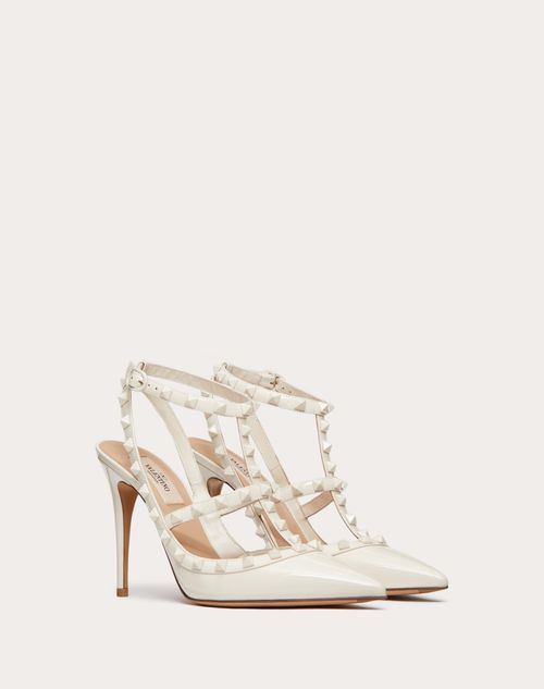 Valentino Garavani - Rockstud Ankle Strap Patent-leather Pump With Tonal Studs 100 Mm - Light Ivory - Woman - Pumps