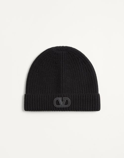 Valentino Garavani - Vlogo Signature Wool Beanie - Black - Man - Hats And Gloves