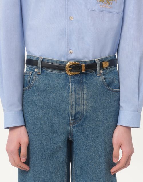 Valentino Garavani - Vlogo Signature Brushed Calfskin Belt 20 Mm - Black - Man - New Arrivals