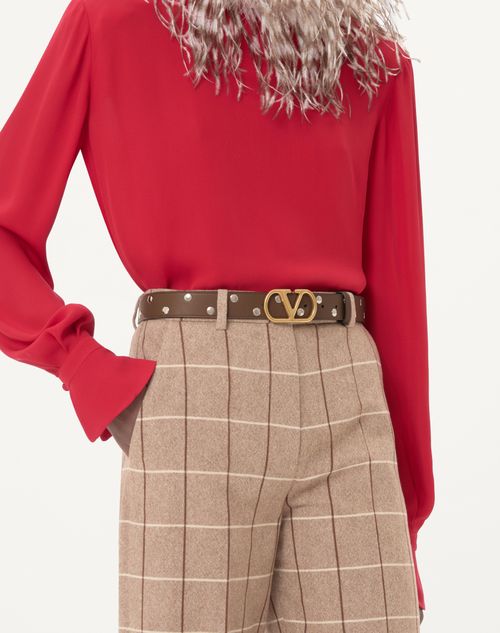 Valentino Garavani - Vlogo Signature Belt In Shiny Calfskin 30 Mm - Tundra - Woman - Belts - Accessories