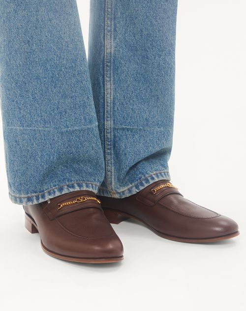 Valentino Garavani - Vlogo Signature Kidskin Moccasin - Bark Brown - Man - Shoes