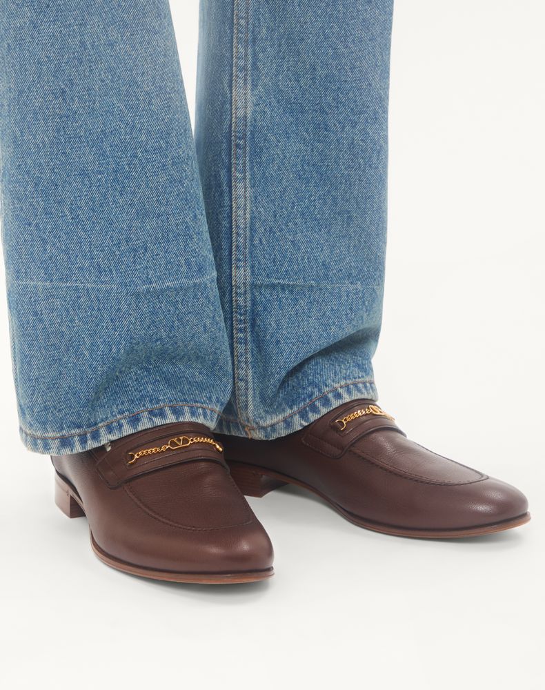 Valentino Garavani Vlogo Signature Kidskin Loafer Man Bark Brown 40.5