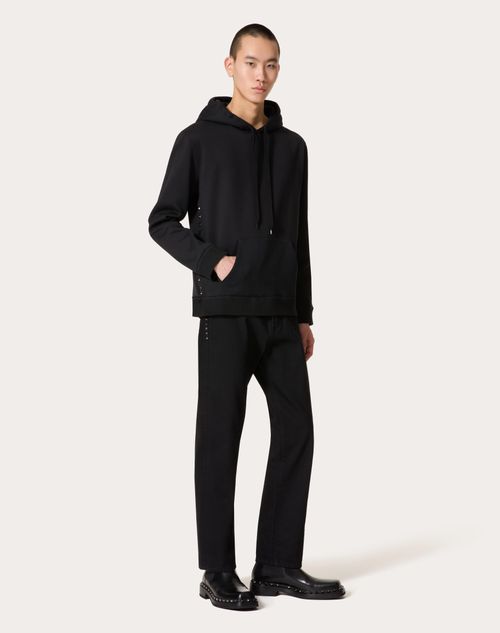 Valentino - Cotton Hooded Sweatshirt With Black Untitled Studs - Black - Man - T-shirts And Sweatshirts
