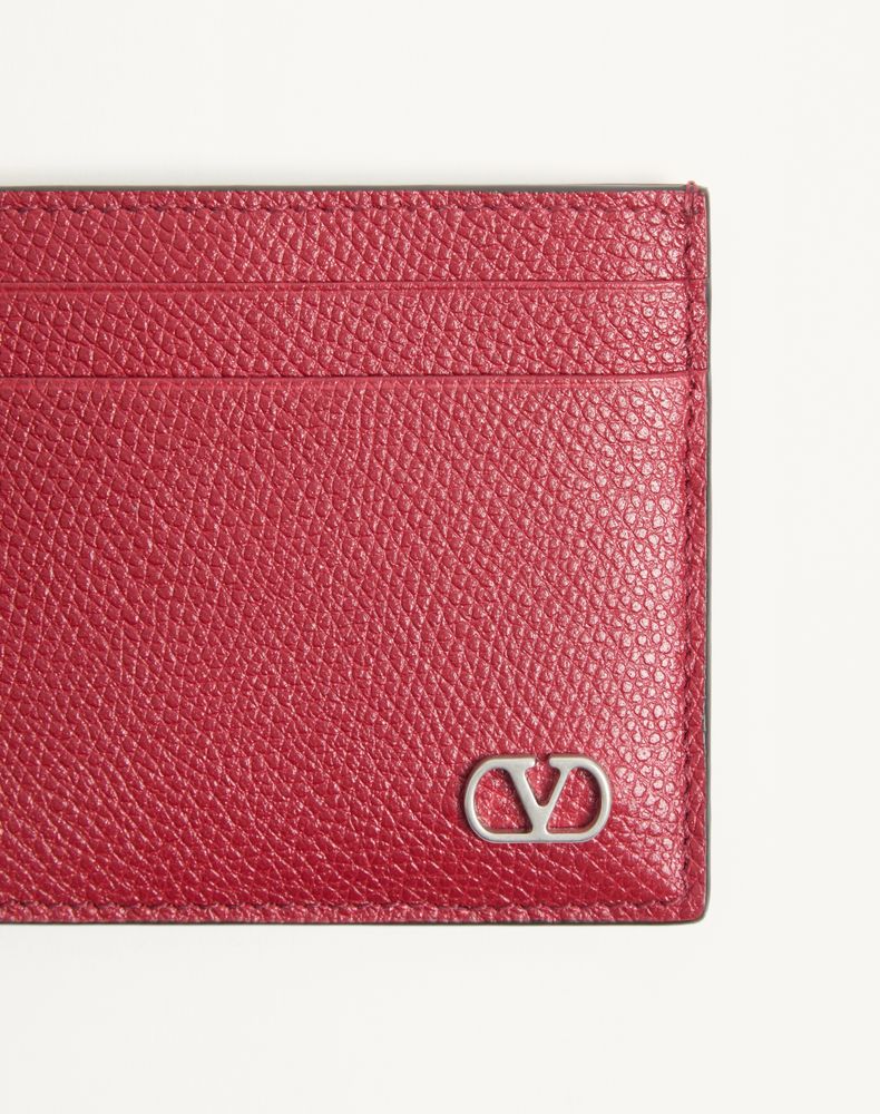 Valentino Garavani Vlogo Signature Cardholder In Grainy Calfskin Man Red Uni