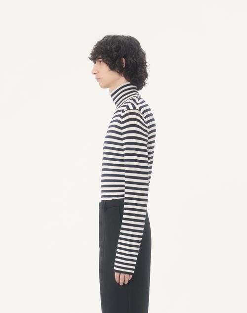 Valentino - Valentino High-neck Wool Jumper With Vlogo Patch - Ivory/navy - Man - Knitwear