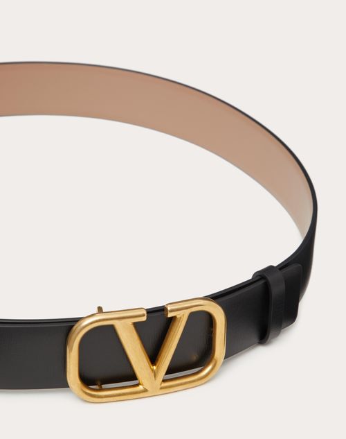V Logo Signature 20 Reversible Leather Belt in Beige - Valentino