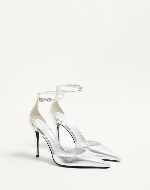 Valentino Garavani - Valentino Garavani Eveninglam Pump In 100mm Laminated Nappa - Silver/crystal - Woman - Woman Shoes Sale