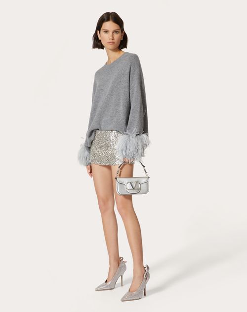 Valentino - Minijupe En Organza Brodé - Argent - Femme - Jupes