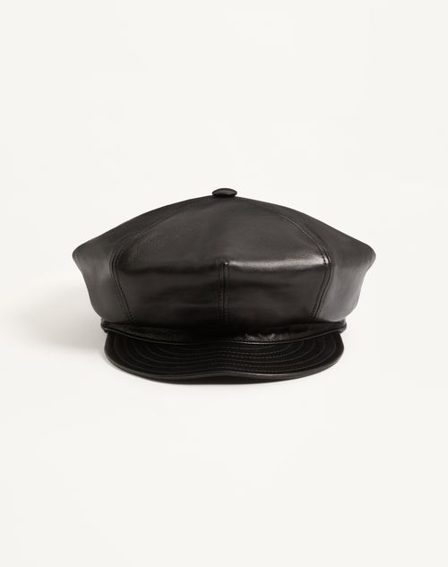 Valentino Garavani - Valentino Garavani Vlogo Signature Leather Cap - Black - Woman - Soft Accessories - Accessories