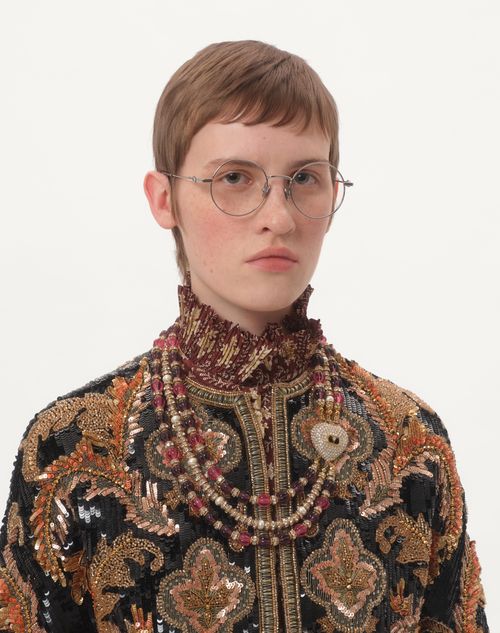 Valentino Garavani - Coeur Royal Necklace In Metal, Enamel, Fluted Glass, Pearls And Crystals - Gold/crystal - Woman - Jewellery