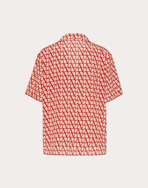Valentino - Camicia Manica Corta In Seta Con Stampa Toile Iconographe All Over - Beige/rosso - Uomo - Man