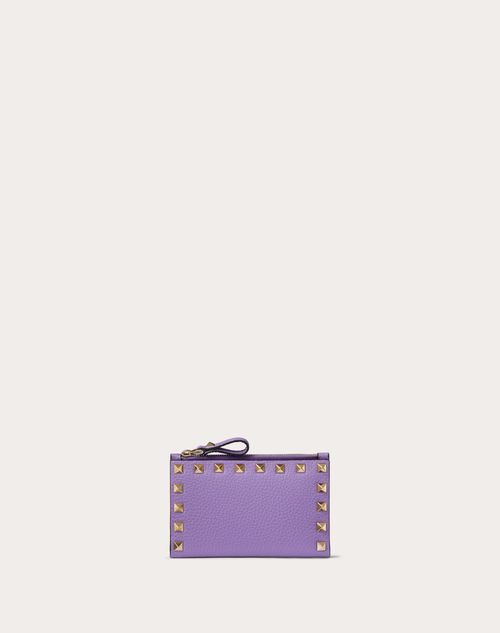 Valentino Garavani - Rockstud Grainy Calfskin Cardholder With Zipper - Wisteria - Woman - Wallets And Small Leather Goods