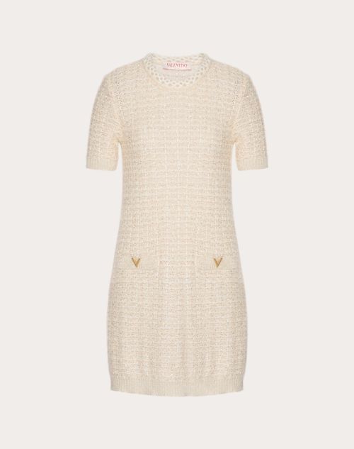 Valentino - Knit Dress In Mohair Lurex And Sequins Blend - Ivory - Woman - Woman Ready To Wear Sale