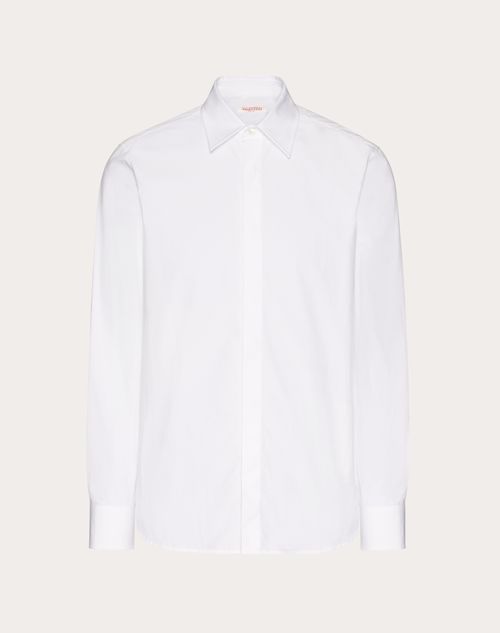 Valentino - Camisa Manga Larga De Popelina De Algodón Gruesa - Blanco - Hombre - Camisas