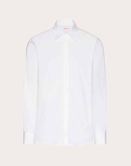 Valentino - Heavy Cotton Poplin Long Sleeve Shirt - White - Man - Shelf - Mrtw Black Tie