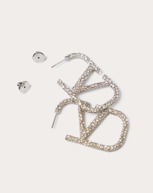 Valentino Garavani - Vlogo Signature Earrings In Metal And Swarovski® Crystals. - Palladium - Woman - Accessories