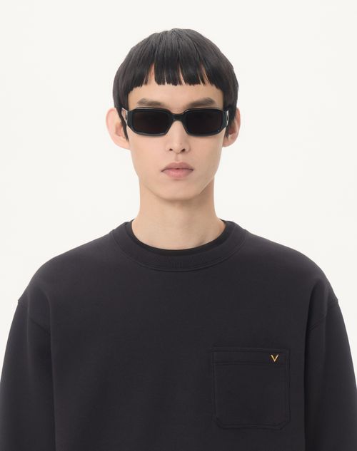 Valentino - Valentino Cotton Sweatshirt With Vgold - Black - Man - T-shirts And Sweatshirts