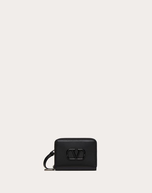 Valentino Garavani - Lacquered Vlogo Signature Wallet With Neck Strap - Black - Man - Man Bags & Accessories Sale
