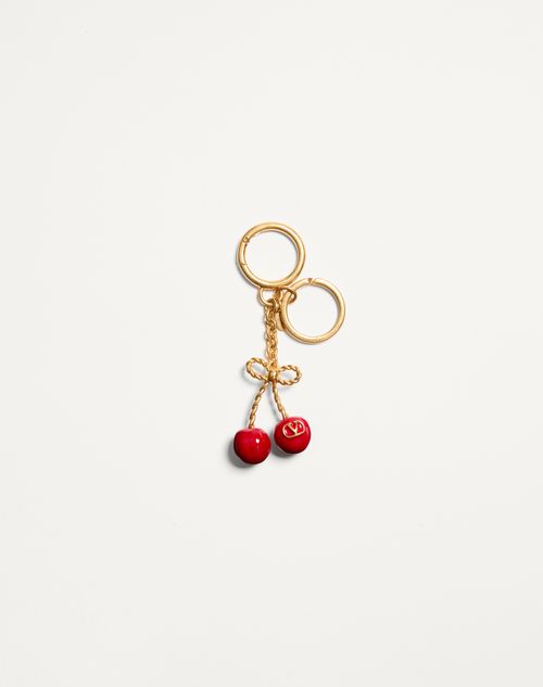 Valentino Garavani - Chez Valentino Metal And Enamel Bag Charm With Key Ring - Antique Brass/red - Woman - Shelf - W Acc - Keyrings And Bag Charms