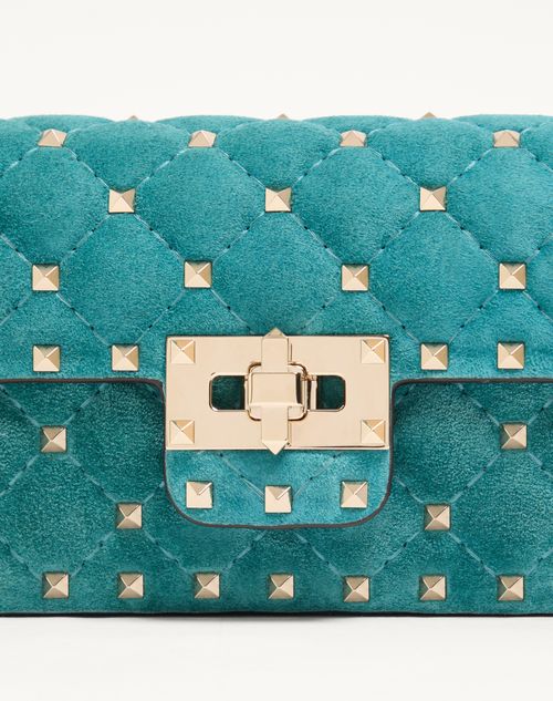 Valentino Garavani - Valentino Garavani Rockstud Spike Small Shoulder Bag In Suede - Aquamarine - Woman - Shoulder Bags