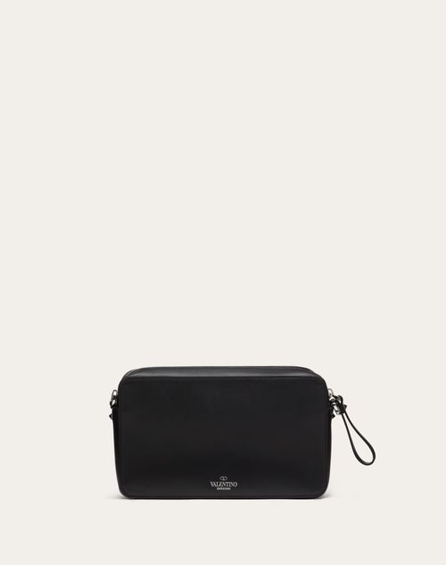 Bolso Bandolera Pequeño Vltn De Piel para Hombre en Negro