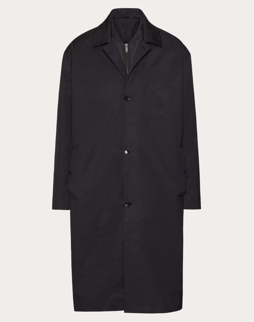 Valentino - Nylon Coat With Rubberised V Detail - Navy - Man - Coats And Blazers