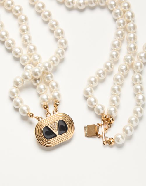 Valentino Garavani - Ovalette Necklace In Metal, Enamel, Pearls And Swarovski® Crystals - Gold/black/cream - Woman - Fashion Jewelry