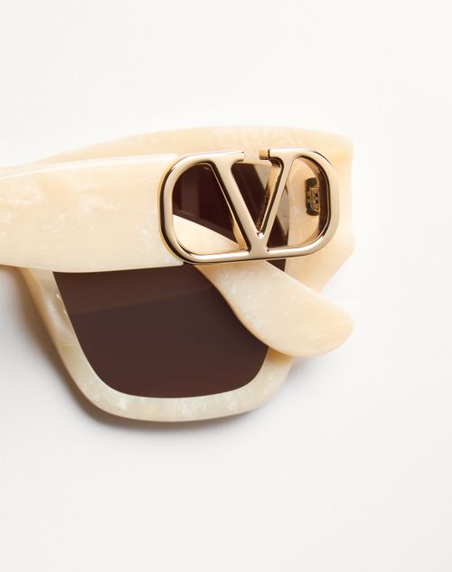 Valentino - Rectangular Acetate Sunglasses - Ivory/brown - Woman - Eyewear
