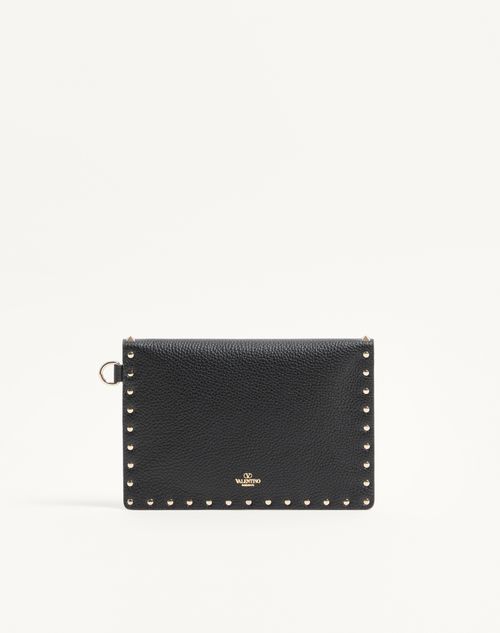 Valentino Garavani - Rockstud Grainy Calfskin Pouch - Black - Woman - Clutches