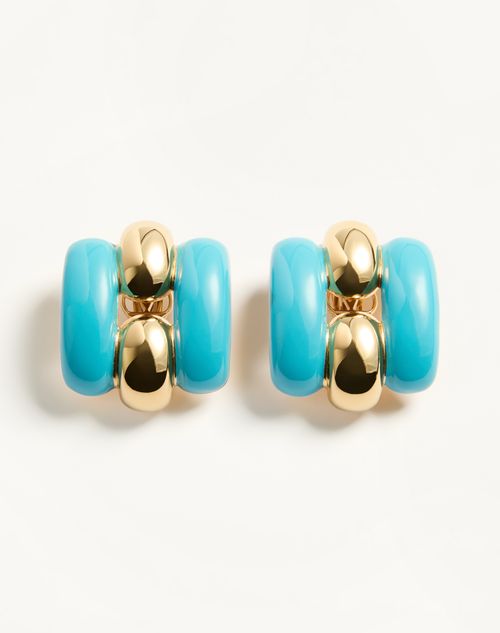 Valentino Garavani - Pas Plus Metal And Enamel Earrings - Turquoise/gold - Woman - Fashion Jewelry