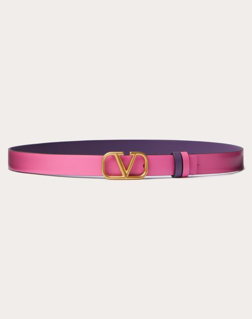 Valentino Garavani - Reversible Vlogo Signature Belt In Glossy Calfskin 20 Mm - Pink/purple - Woman - Belts